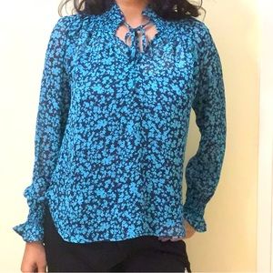 Floral Ruffle Tie Neck Blouse, Long Sleeve Loft